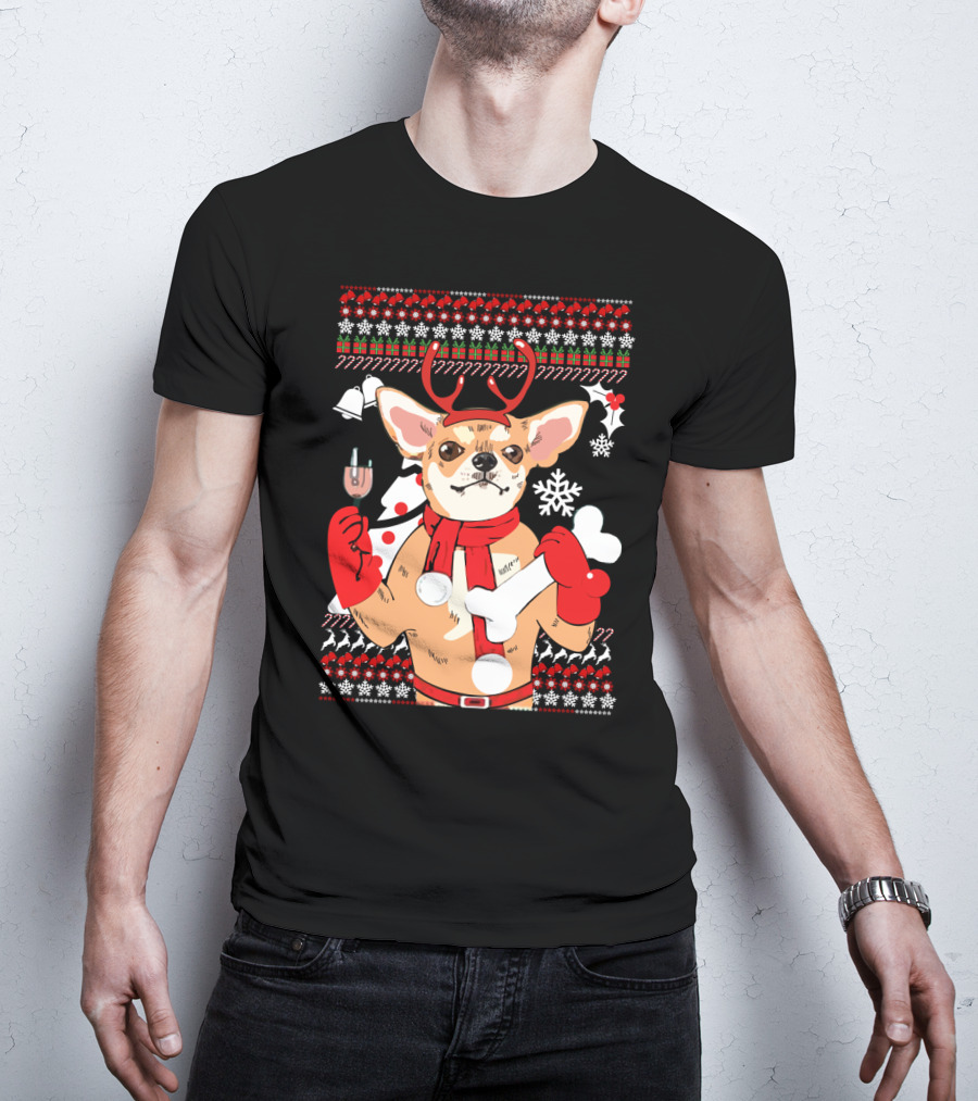 Chihuahua Reindeer Christmas Ugly T-Shirt