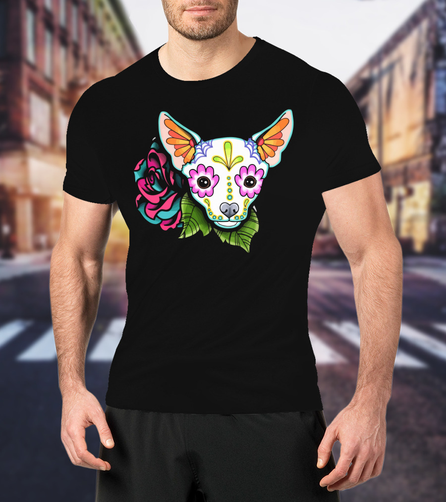 Dead Chihuahua Neon Sugar Skull Rose T-Shirt