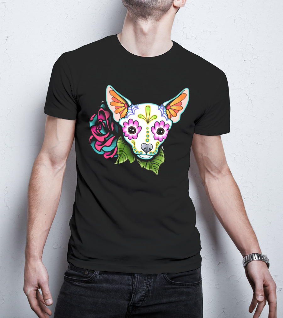 Dead Chihuahua Neon Sugar Skull Rose T-Shirt