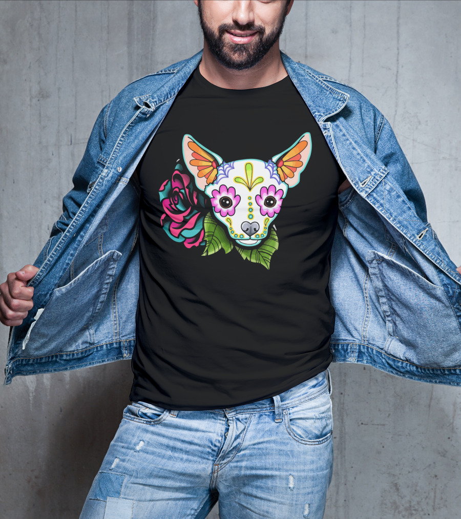 Dead Chihuahua Neon Sugar Skull Rose T-Shirt