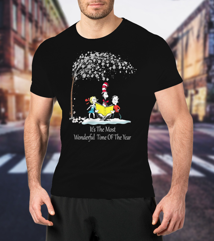 Dr Seuss Cat In The Hat Friends Most Wonderful Time Of The Year Snow Scene T-Shirt