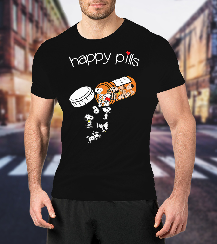 Snoopy Happy Pills Peanuts Characters Fun Capsule Playful T-Shirt
