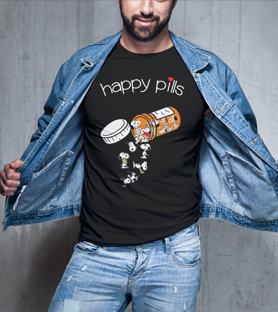 Snoopy Happy Pills Peanuts Characters Fun Capsule Playful T-Shirt