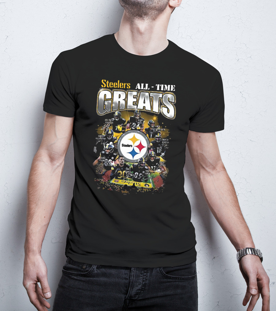 Steelers All Time Greats Legends Team Photo Collage T-Shirt
