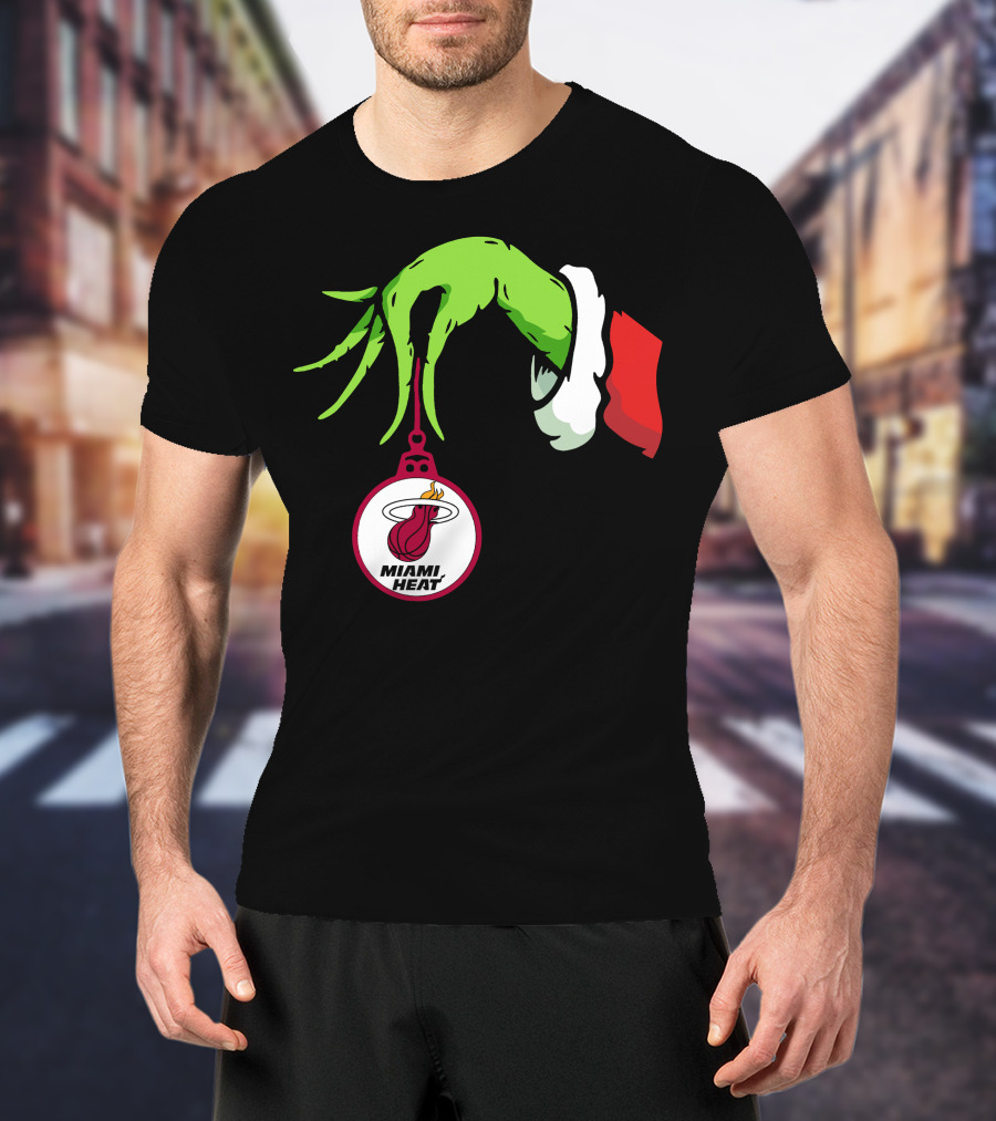 Grinch Hand With Miami Heat Ornament Holiday Sports T-Shirt
