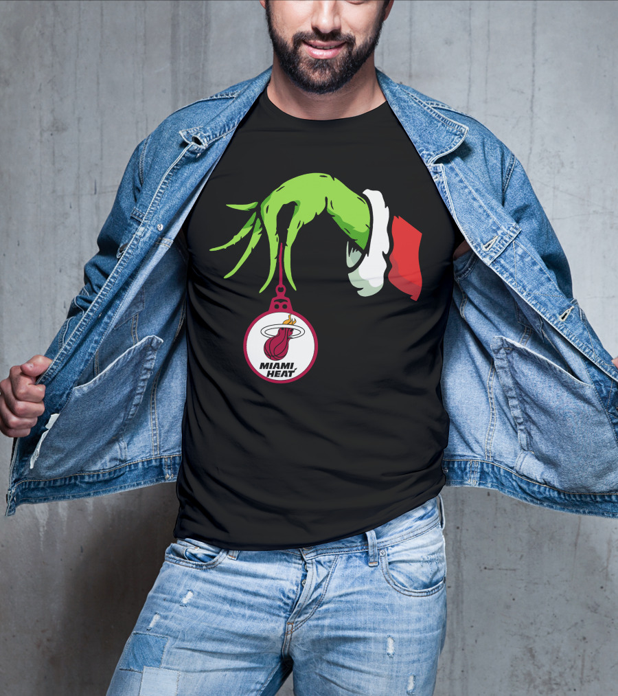 Grinch Hand With Miami Heat Ornament Holiday Sports T-Shirt