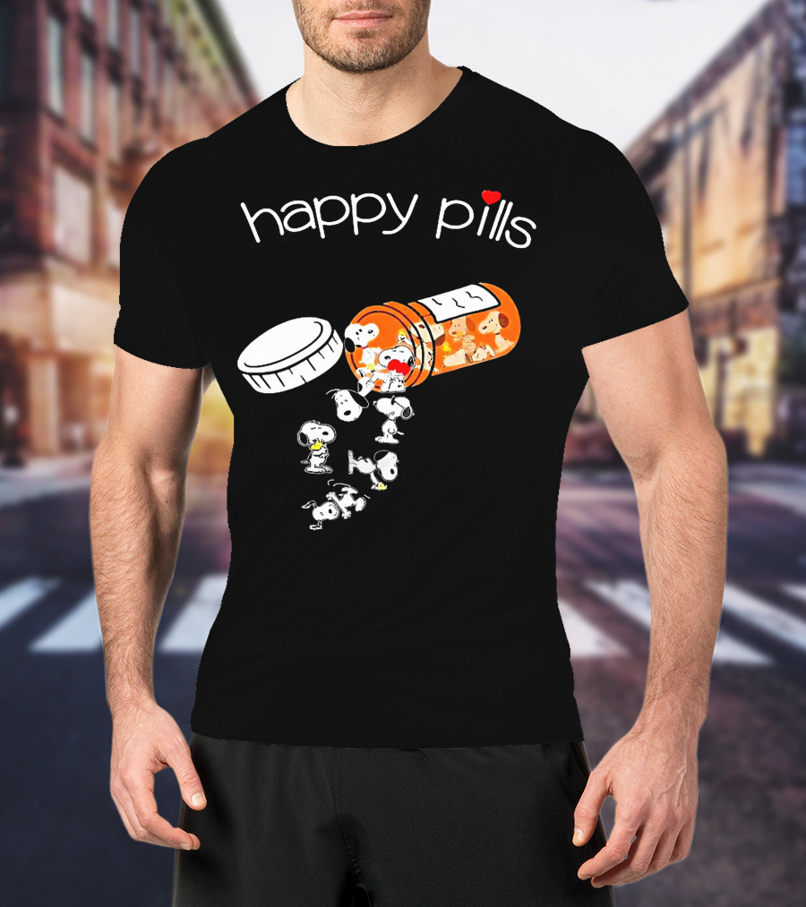 Happy Pills Peanuts Snoopy Prescription Bottle T-Shirt