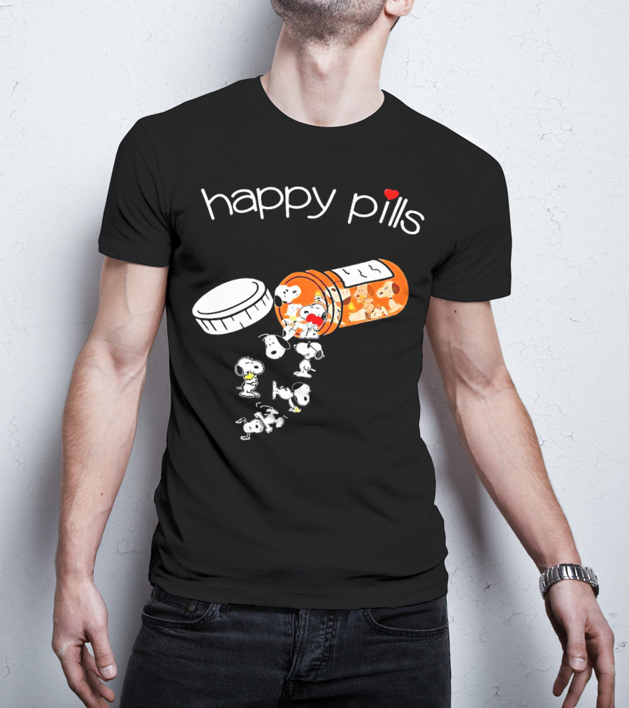 Happy Pills Peanuts Snoopy Prescription Bottle T-Shirt