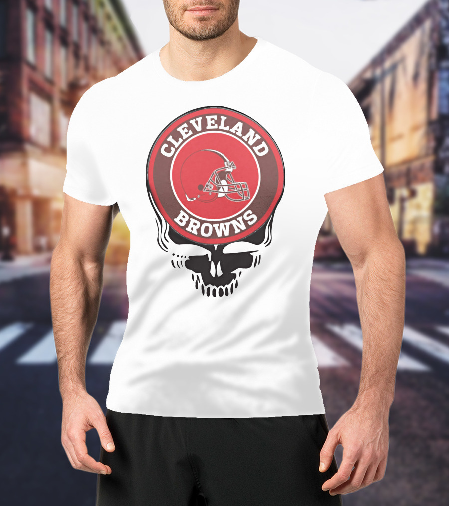 Cleveland Browns Football Helmet Skull T-Shirt