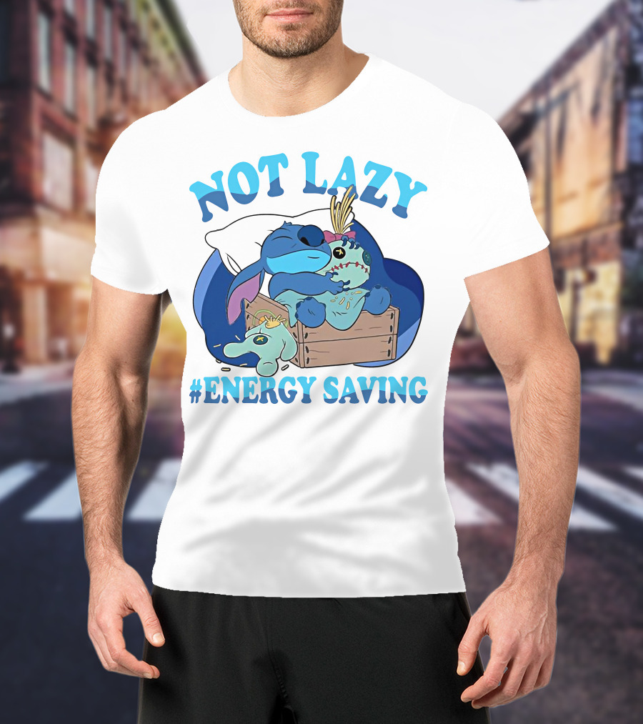 Not Lazy Energy Saving Stitch Sleeping With Voodoo Doll T-Shirt