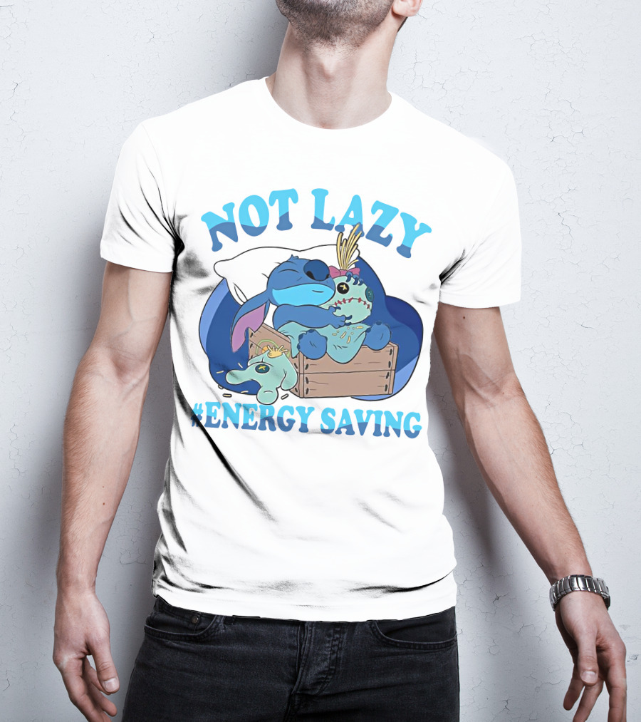 Not Lazy Energy Saving Stitch Sleeping With Voodoo Doll T-Shirt