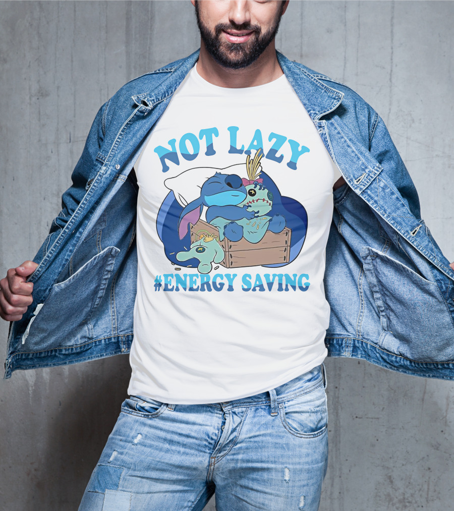Not Lazy Energy Saving Stitch Sleeping With Voodoo Doll T-Shirt