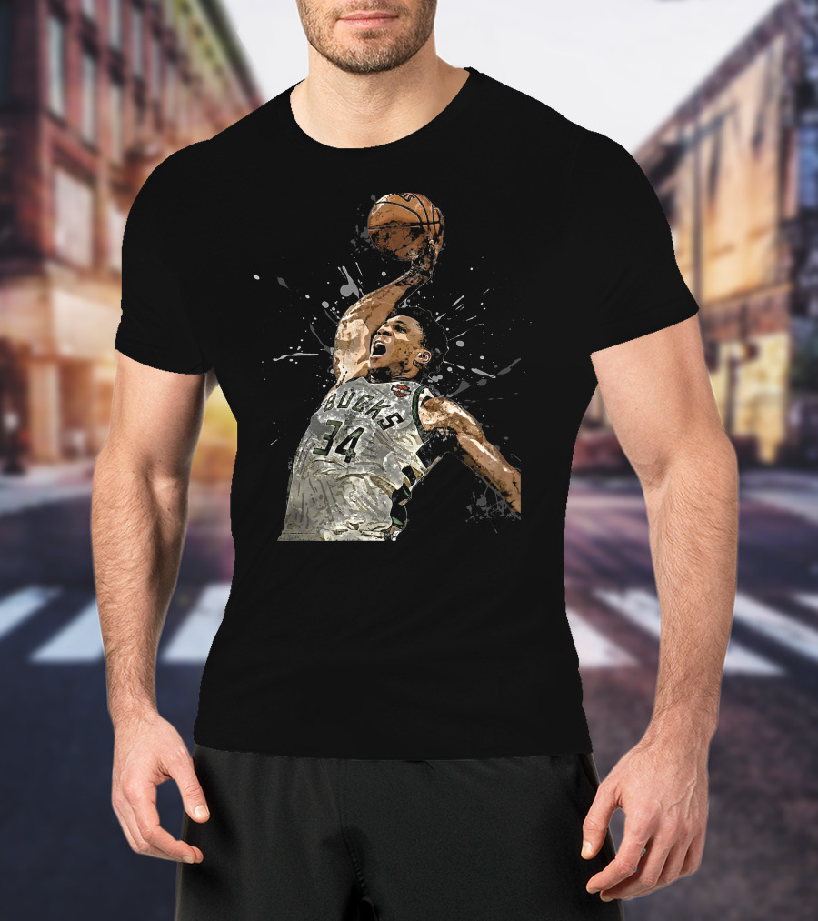 Giannis Antetokounmpo 34 Bucks Basketball Dunk Jersey T-Shirt