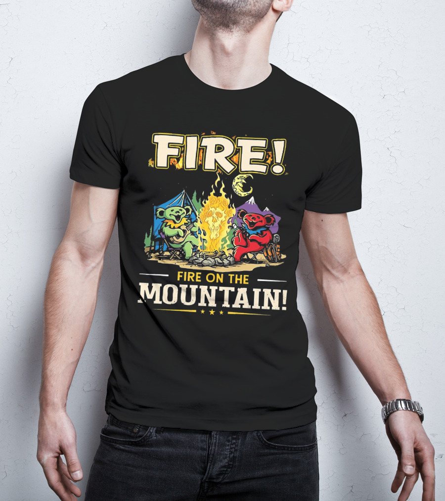 Grateful Dead Fire On The Mountain Camping Bears Campfire Scene T-Shirt