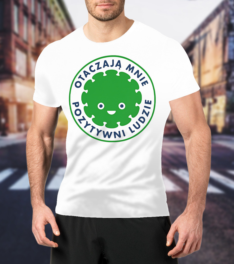 Otaczają Mnie Pozytywni Ludzie Green Smiley Puzzle Face T-Shirt