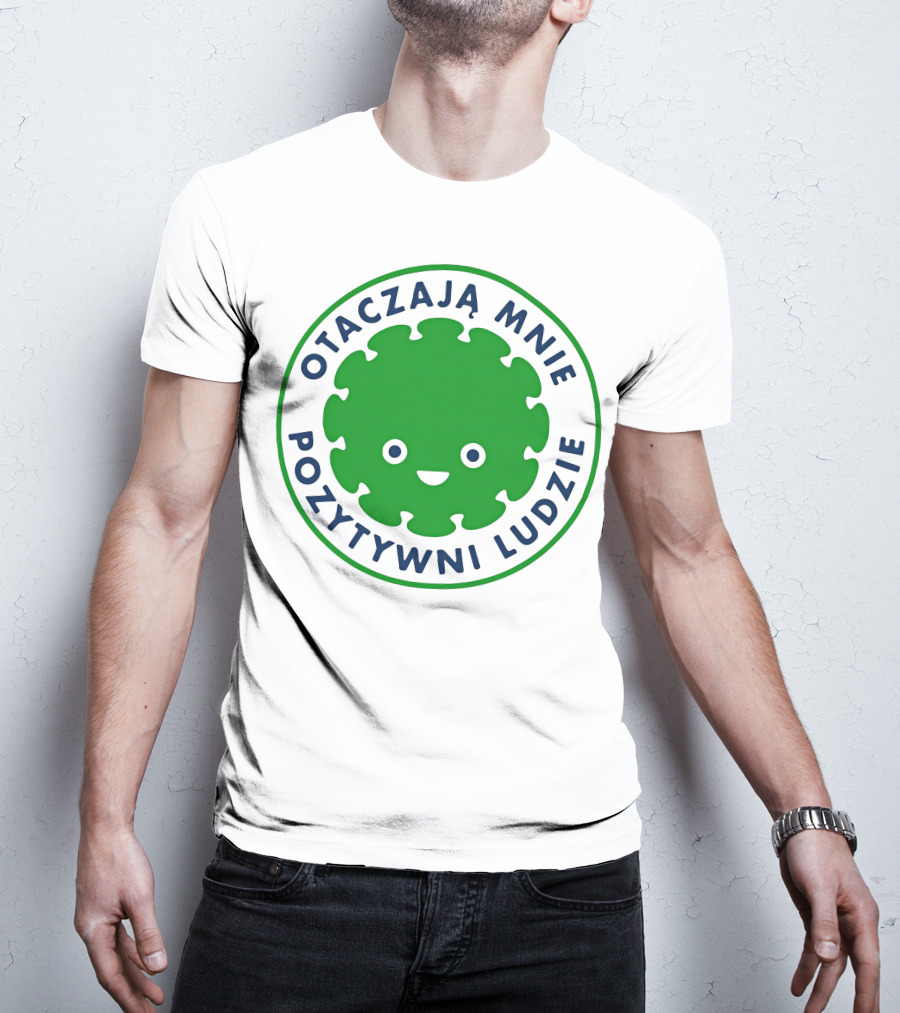 Otaczają Mnie Pozytywni Ludzie Green Smiley Puzzle Face T-Shirt