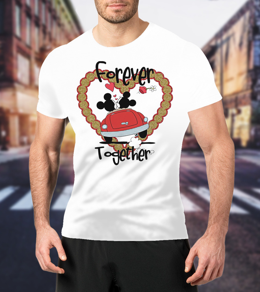 Mickey Mouse Minnie Mouse Forever Together Valentine Day Hearts Car T-Shirt