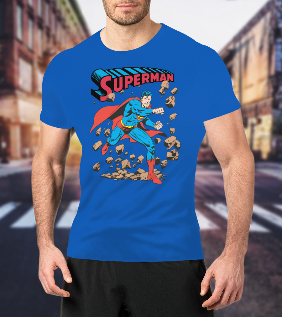 Superman Breaking Rocks In Classic Pose T-Shirt
