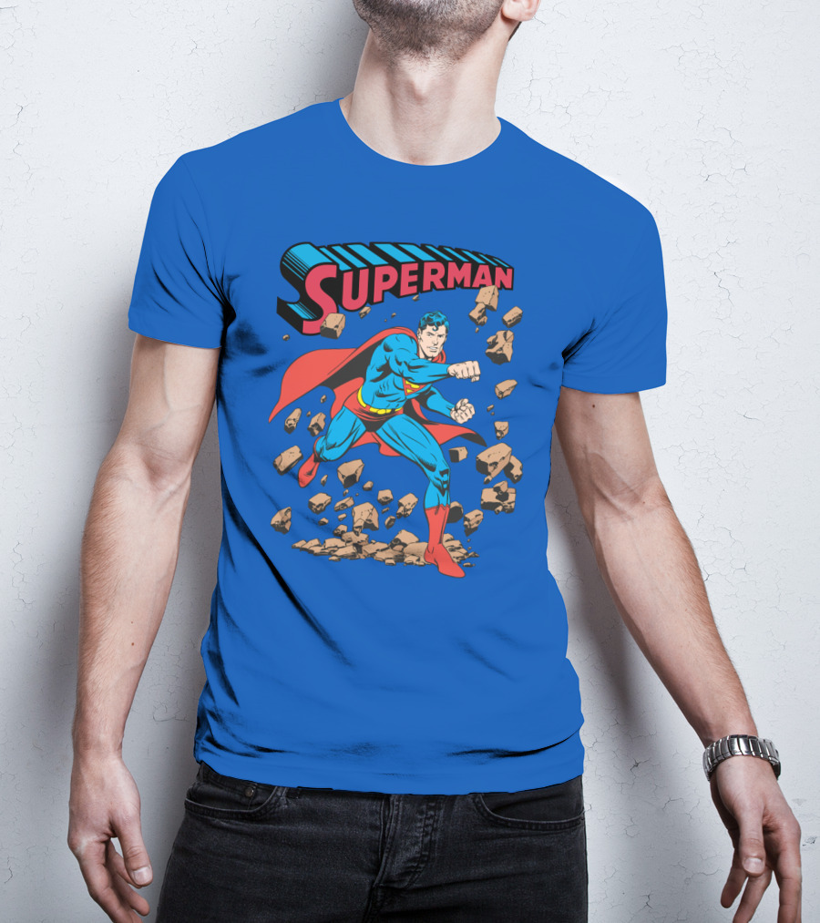 Superman Breaking Rocks In Classic Pose T-Shirt