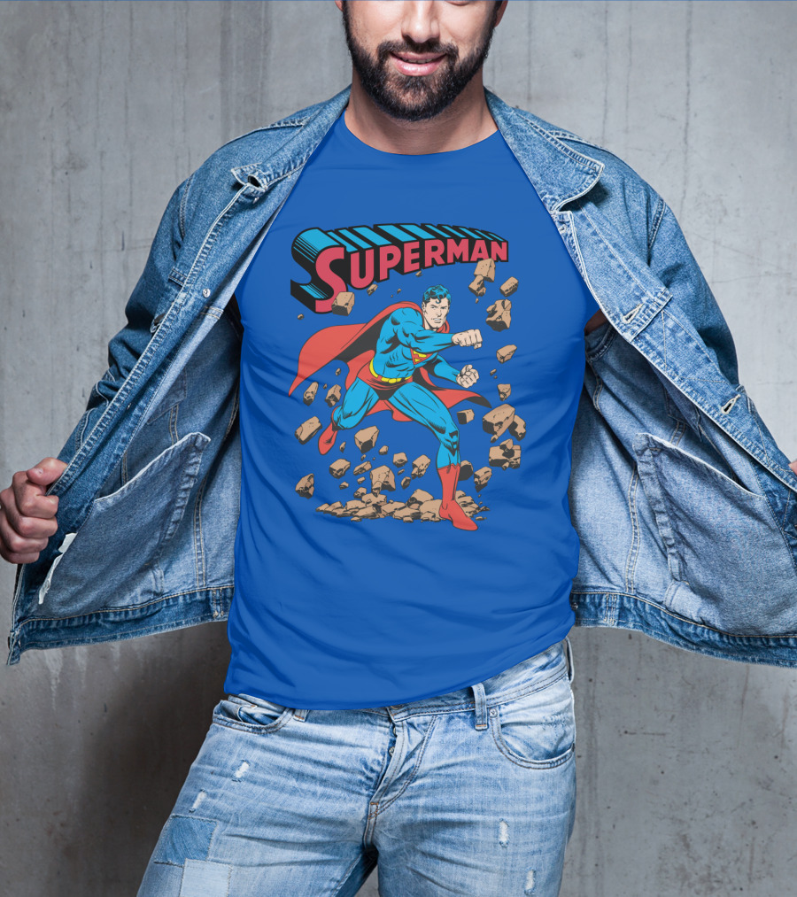 Superman Breaking Rocks In Classic Pose T-Shirt