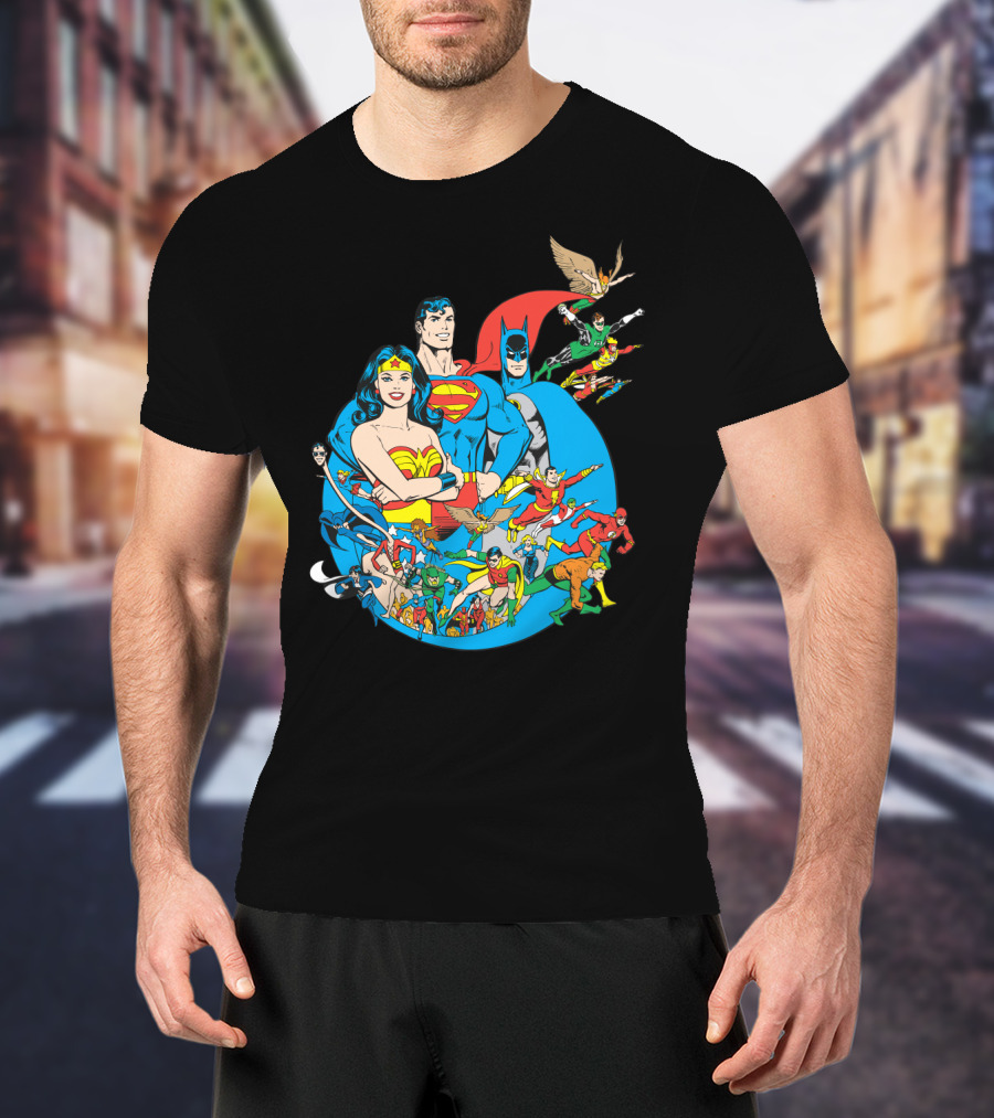 DC Comics Justice League Superman Batman Wonder Woman Flash Green Lantern Aquaman Hawkman Robin Green Arrow T-Shirt