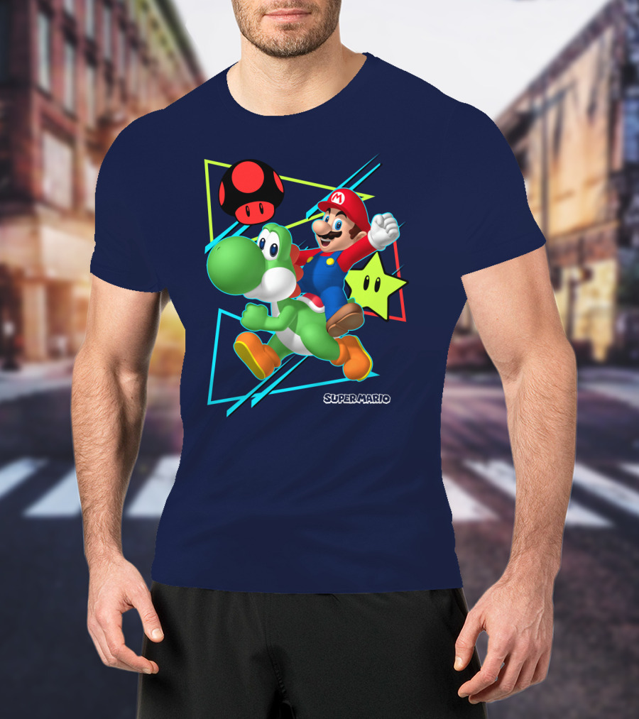 Super Mario Yoshi Adventure With Red Mushroom And Star T-Shirt