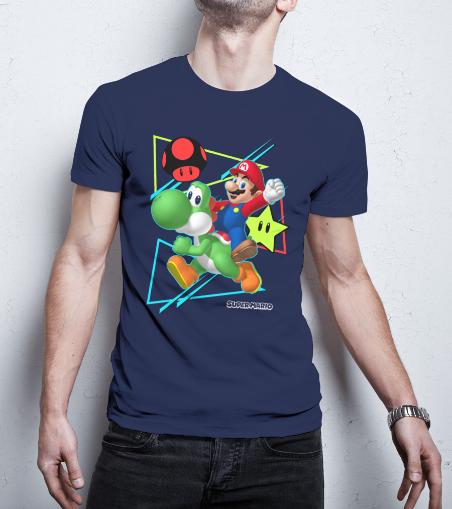 Super Mario Yoshi Adventure With Red Mushroom And Star T-Shirt