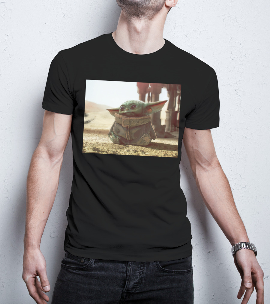 The Child Square Mandalorian Baby Yoda On Tatooine Desert T-Shirt