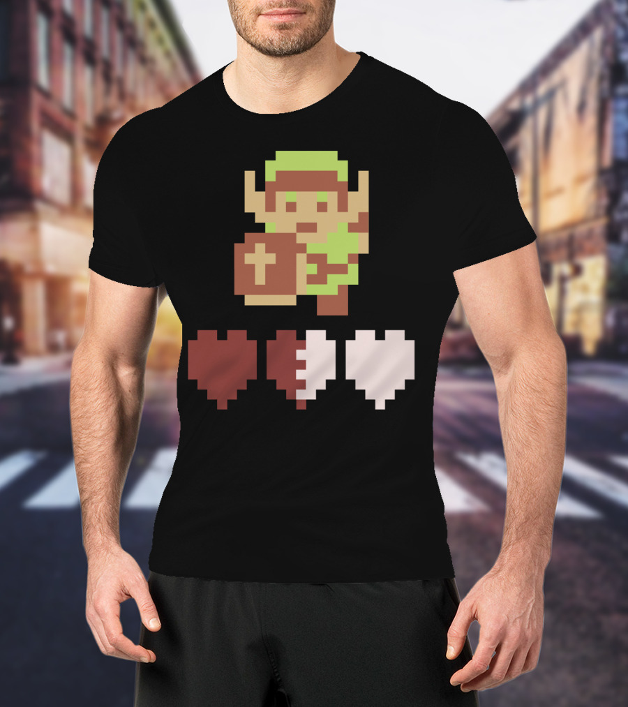 The Legend Of Zelda Link Pixel Art With Heart Containers T-Shirt