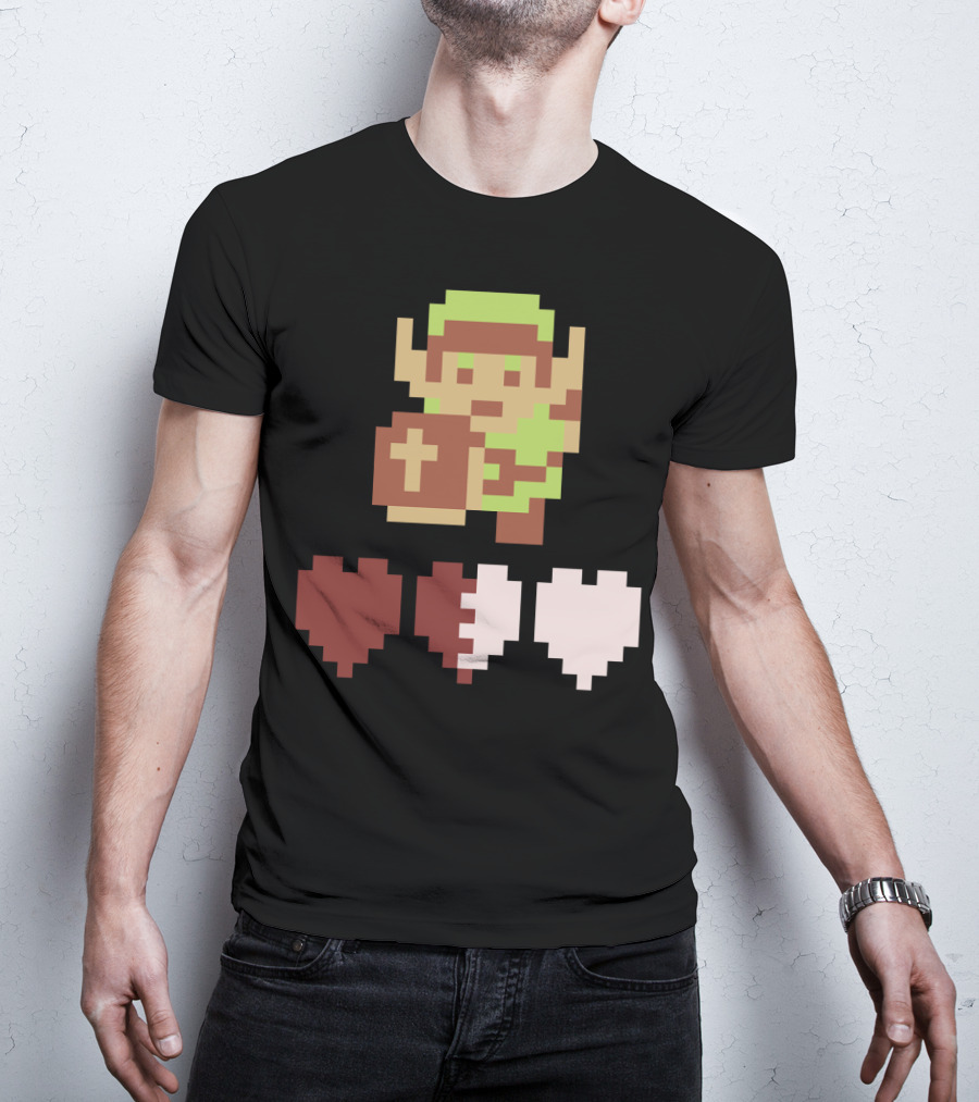 The Legend Of Zelda Link Pixel Art With Heart Containers T-Shirt