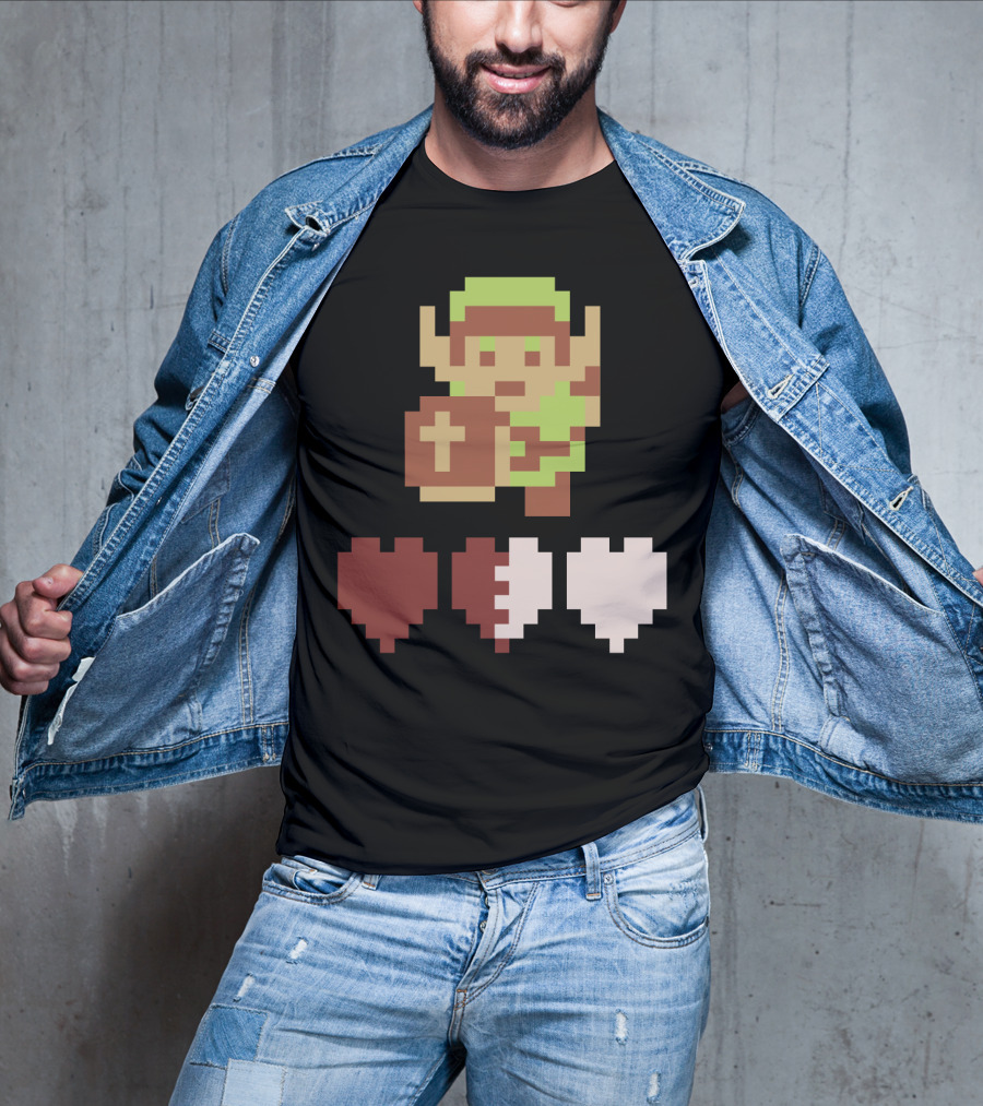 The Legend Of Zelda Link Pixel Art With Heart Containers T-Shirt