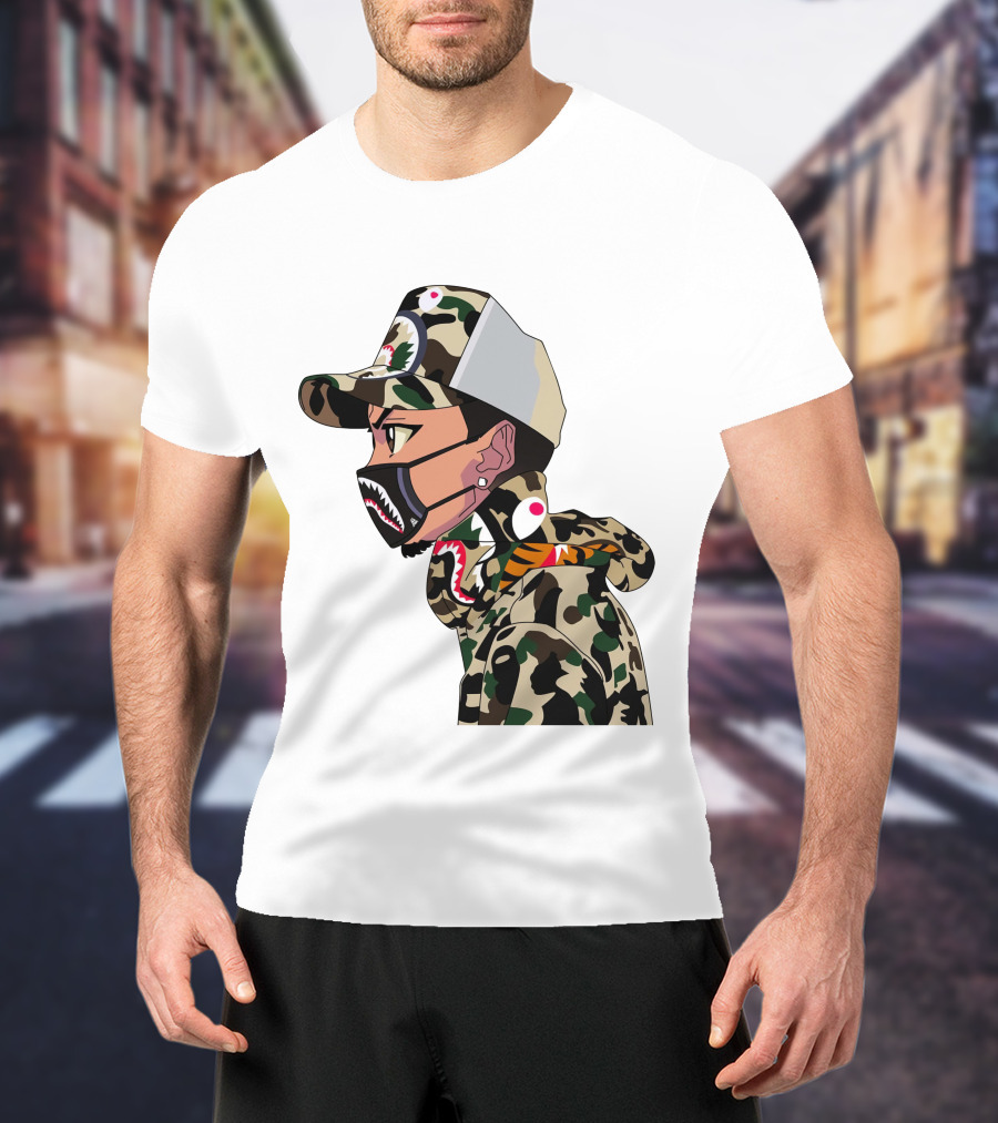 The Boondocks GT Camo Shark Face Mask Hat Hoodie Anime T-Shirt