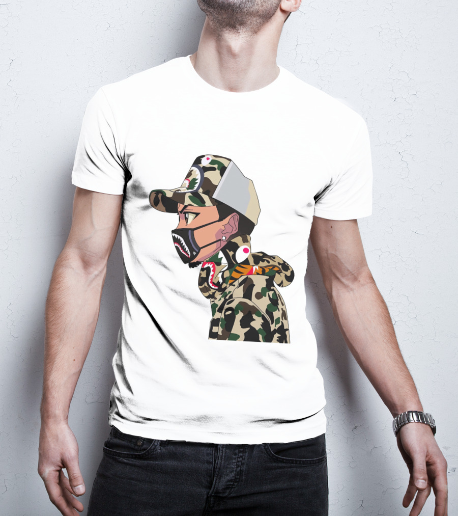The Boondocks GT Camo Shark Face Mask Hat Hoodie Anime T-Shirt