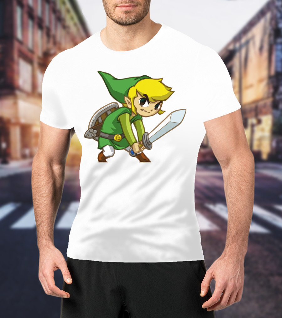 The Legend Of Zelda Link Holding Sword In Green Tunic And Hat T-Shirt