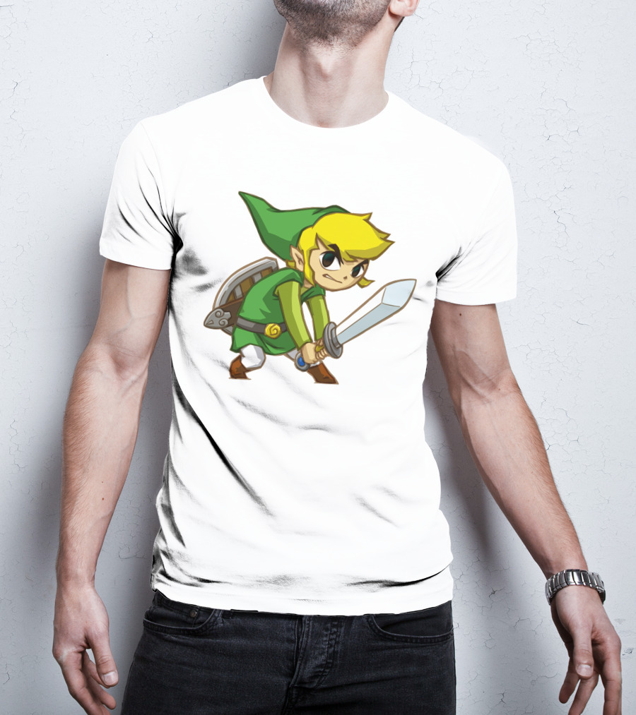 The Legend Of Zelda Link Holding Sword In Green Tunic And Hat T-Shirt