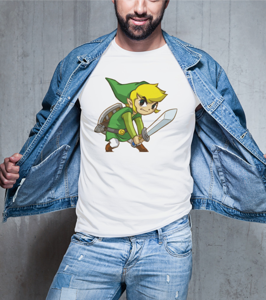 The Legend Of Zelda Link Holding Sword In Green Tunic And Hat T-Shirt