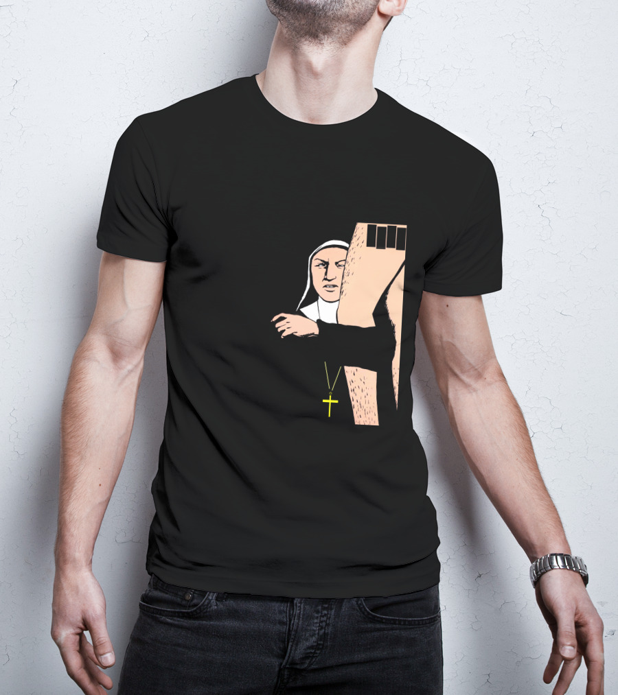 Black Flag Slip It In Nun With Cross And Legs (Red) T-Shirt