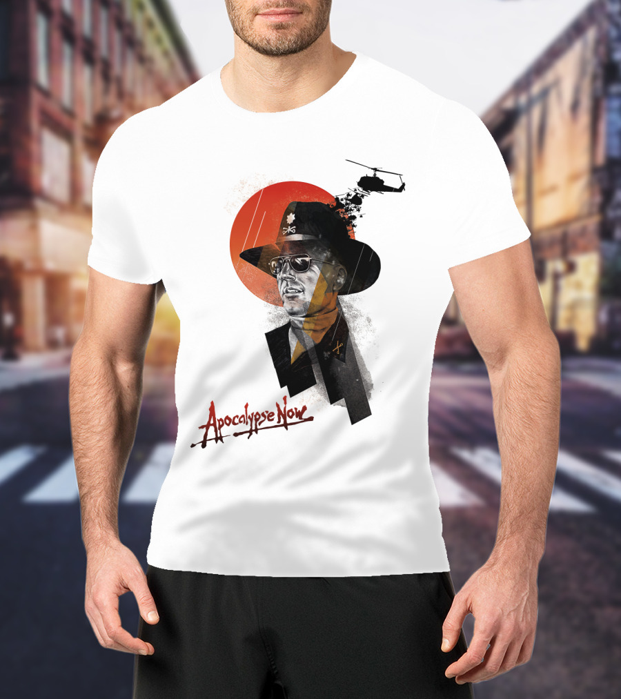 Apocalypse Now Helicopter And Soldier With Red Sun Iconography T-Shirt