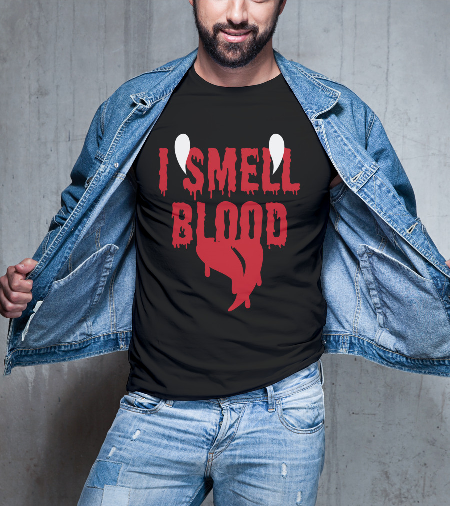 Halloween Vampire I Smell Blood Dripping Fangs T-Shirt
