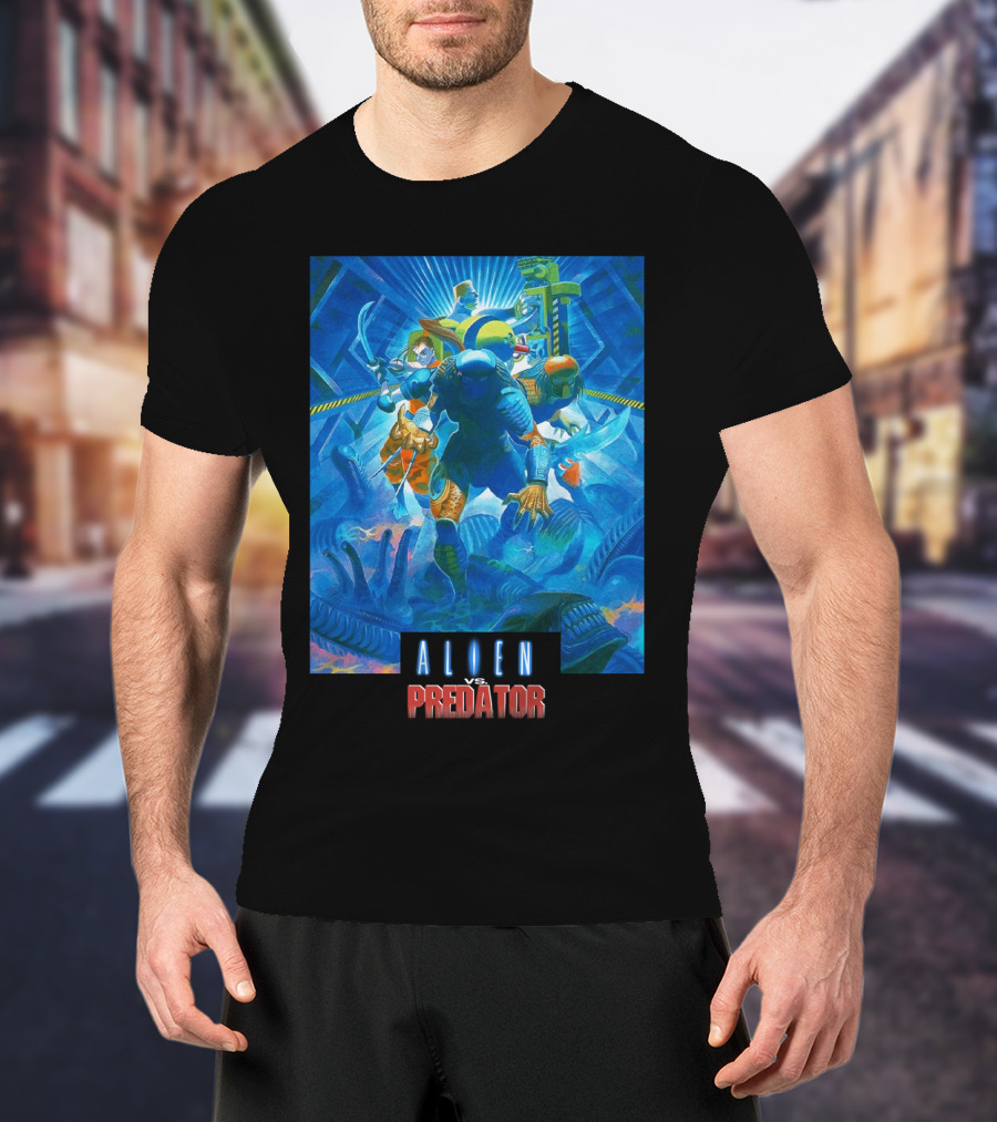 Alien Vs. Predator Retro Video Game Cover T-Shirt
