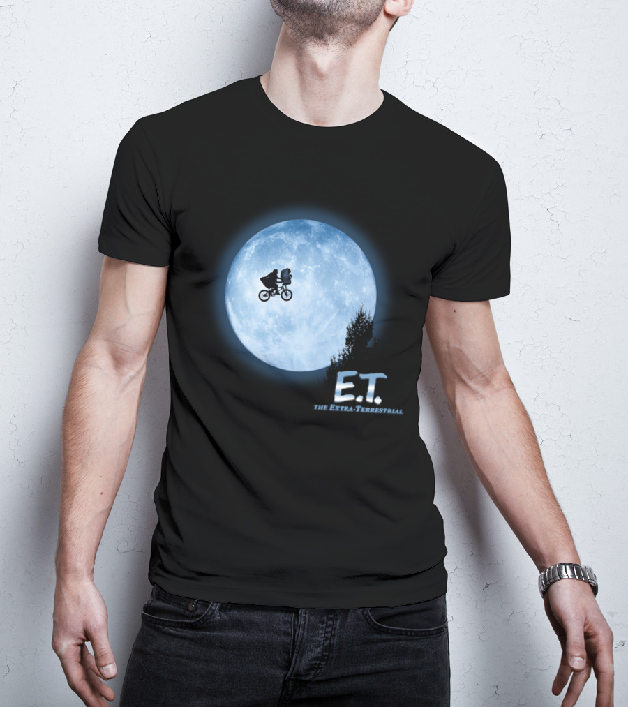 E.T. The Extra-Terrestrial Bicycle Silhouette Against Full Moon T-Shirt