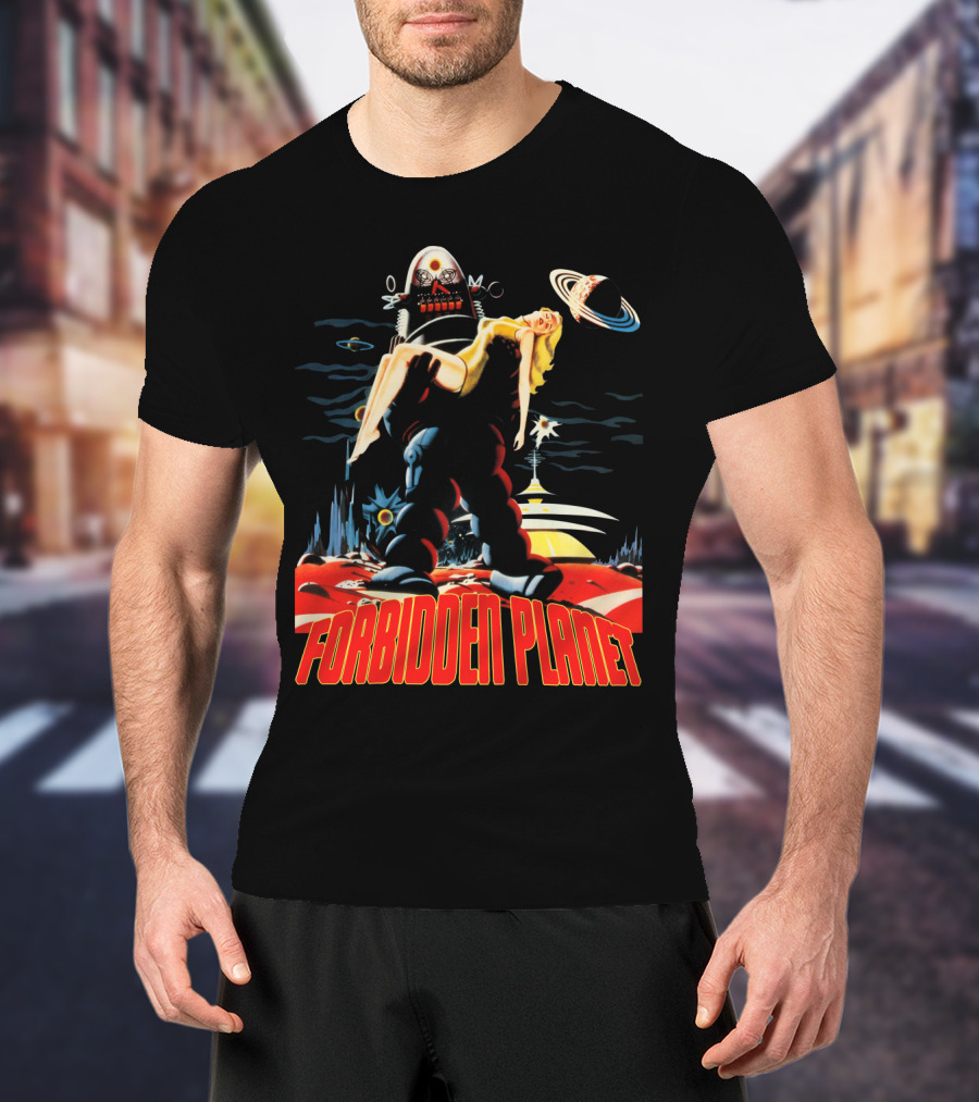 Forbidden Planet Retro Sci-Fi Art With Robot And Woman T-Shirt