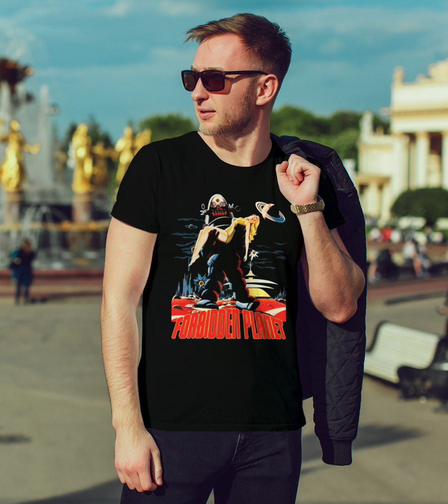 Forbidden Planet Retro Sci-Fi Art With Robot And Woman T-Shirt