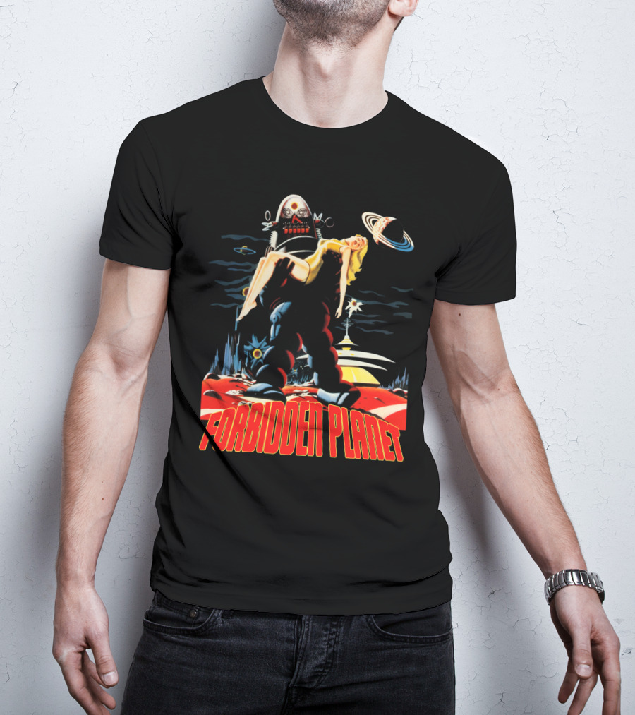 Forbidden Planet Retro Sci-Fi Art With Robot And Woman T-Shirt