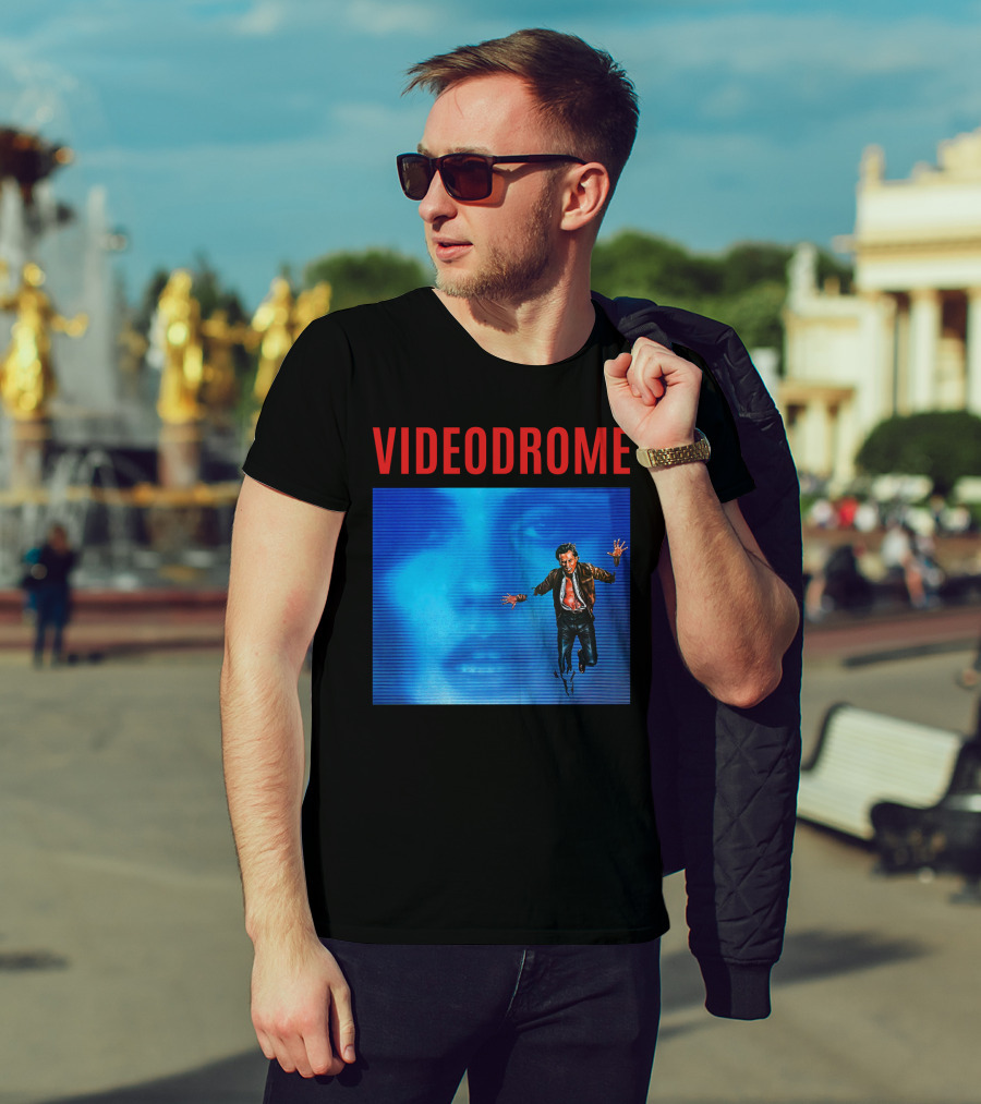 Videodrome Blue Screen Face And Man Jumping T-Shirt