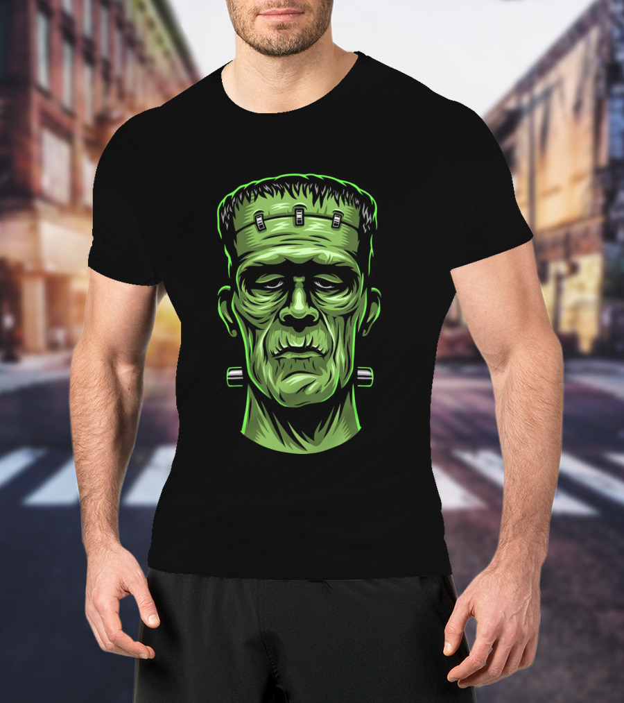 Frankenstein Head Halloween Retro Monster T-Shirt