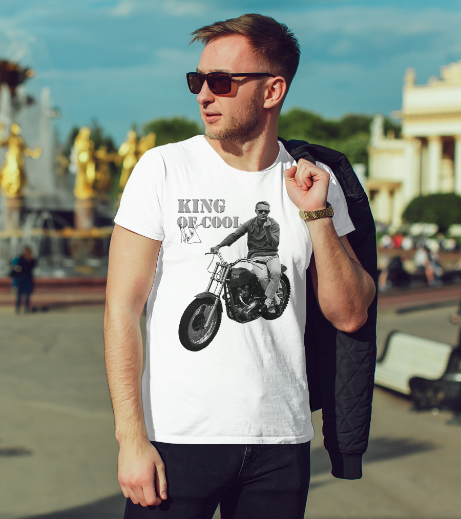 Steve McQueen King Of Cool Motorcycle Signature T-Shirt