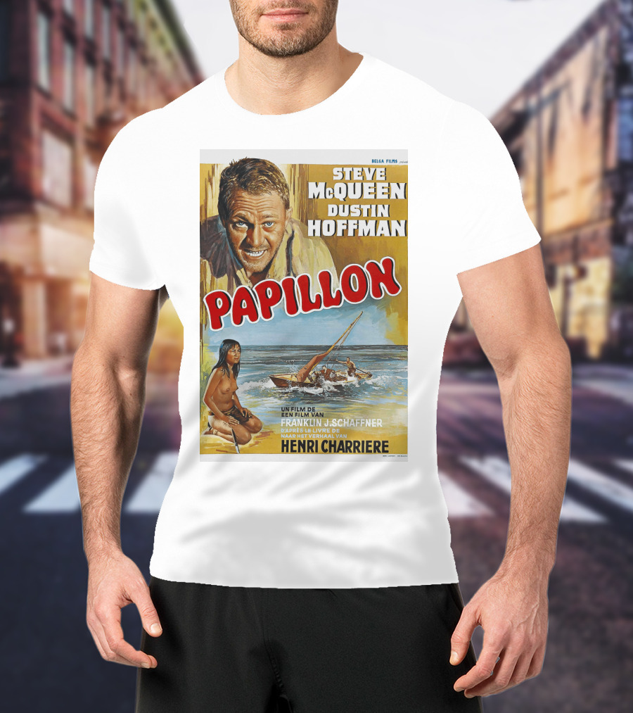 Steve McQueen Dustin Hoffman Papillon 1974 Film Henri Charriere Franklin J. Schaffner Belgian T-Shirt