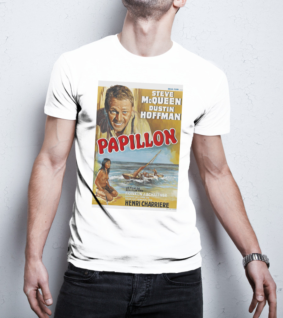 Steve McQueen Dustin Hoffman Papillon 1974 Film Henri Charriere Franklin J. Schaffner Belgian T-Shirt