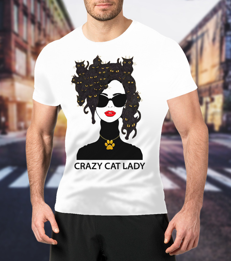 Crazy Cat Lady With Cat Hair And Sunglasses T-Shirt